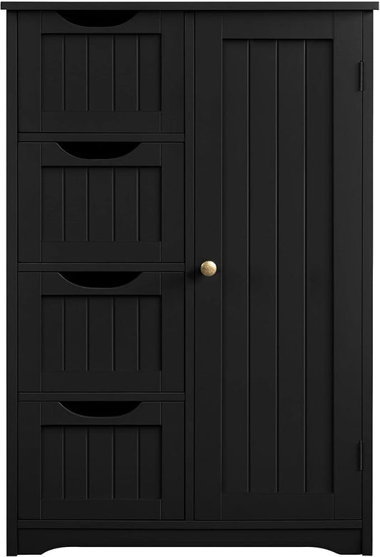 Yaheetech Wooden Bathroom Floor/Side Storage Organizer Cabinet with 4 Drawers and 1 Cupboard, Freestanding Entryway Storage Unit Console Table for Home Decor