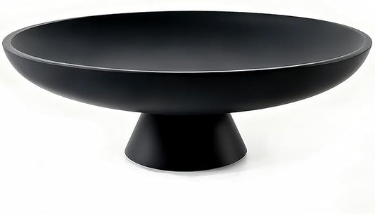 Modern Resin Pedestal Decorative Bowl, Large Fruit Bowl for Kitchen Counter, Stylish Key Bowl for Entryway Table, Matte Black