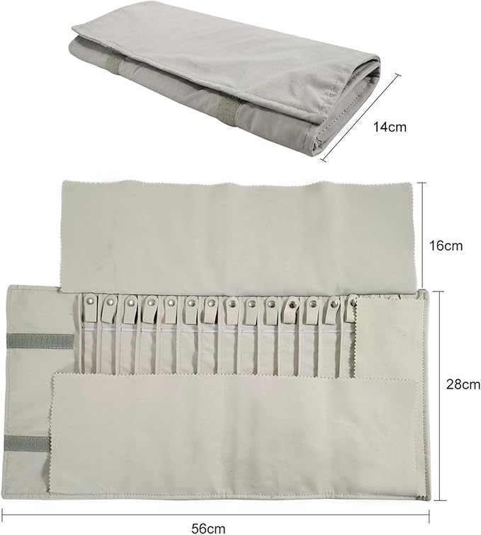 Portable Jewelry Roll Untangled Secure Necklace Travel Storage Bag Displays Holder 16 Chain (Beige)