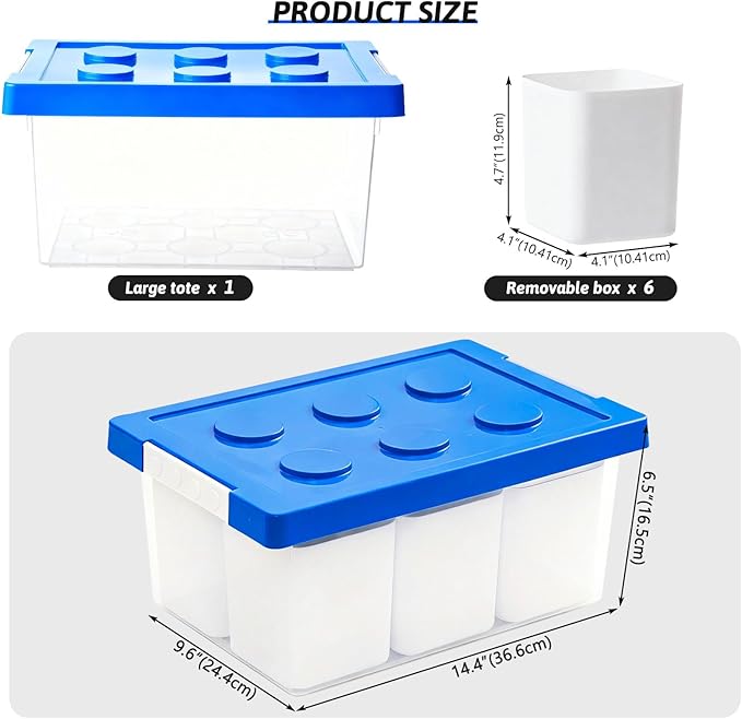 loobuu Plastic Storage Bins with Lids, Art Craft Supply Organizer Box with Brush Pot, Multipurpose Stackable Storage Containers for Organizing Tool, Craft, Crayon,Sewing (Blue)