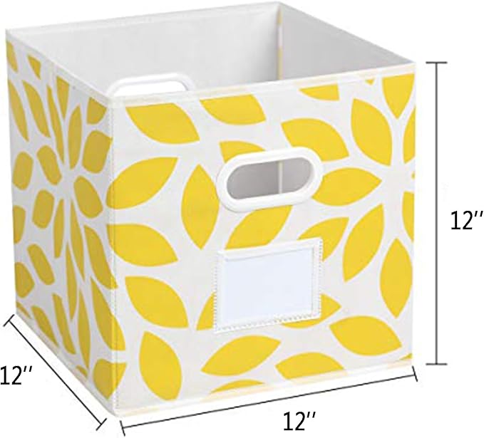 MAX Houser Fabric Storage Bins Cubes Baskets Containers with Dual Plastic Handles for Home Closet Bedroom Drawers Organizers, Foldable, Set of 4 (Yellow)