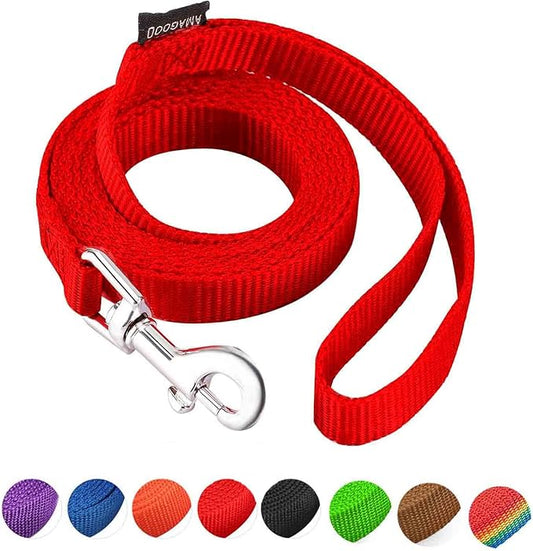 6 FT Puppy Leashes, Traditional Style Leash with Easy to Use Collar Hook, Great for Small, Medium and Large Dogs (Red, 5/8" x 6 Feet)