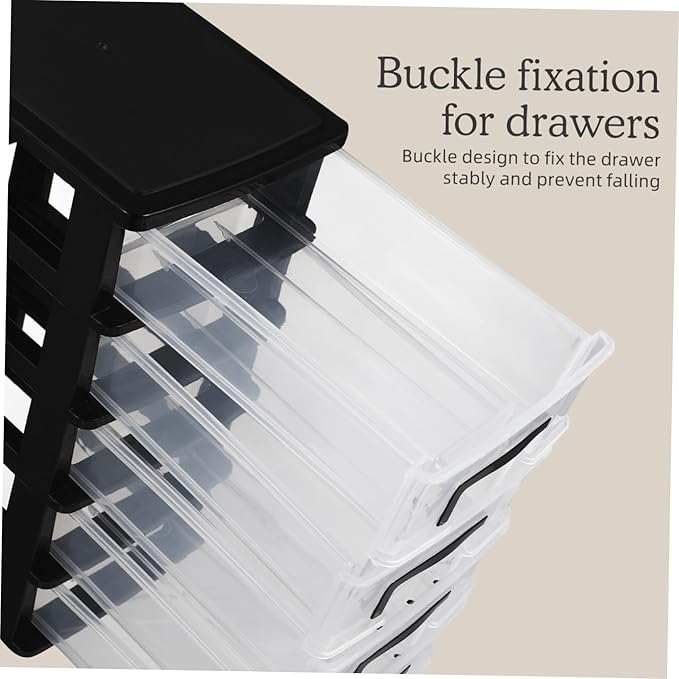 SAFIGLE Drawer Storage Cabinet：5 Clear Plastic Drawers Organizer for Home Office Vertical Design Storage Bin for Sundries Crafts and Stationery Black