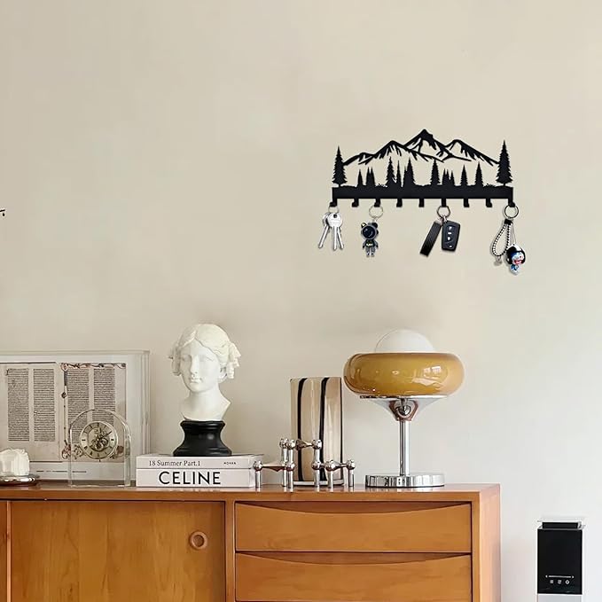 Key Holder for Wall, Metal Wall Hooks Organizer Rack with 9 Hooks for Keys, Coats, Bags – Decorative Home Decor for Entryway, Hallway, Kitchen, Living Room (14 inches)