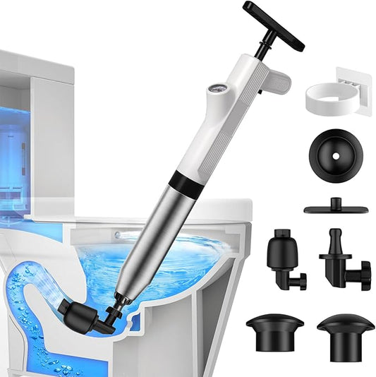 TheElves Toilet Plunger Heavy Duty Pro, Electric High Pressure Toilet Clog Remover Tool, Powerful Bathroom Plunger with Holder for Drain Cleaning - White