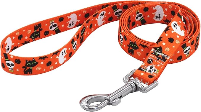 Halloween Dog Collar and Leash Set - Pumpkin Bat Ghost Pattern - Adjustable for Small Medium Large Dogs(Halloween Set,S)