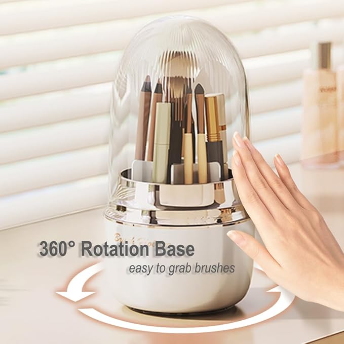 Makeup Brush Holer, 360° Rotated Cosmetic Organizer for Brushes Storage, Gift Trendy Make up Brush Storage Organizer for Bathroom, Bedroom, Dresser Countertop (Avocado Green)