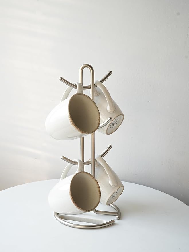 Bosmarlin Ceramic Coffee Mug Set of 4, 17 Oz, Coffee Cups with Big Handle, Microwave Safe, Unique Reactive Glaze (White, 17 Oz)