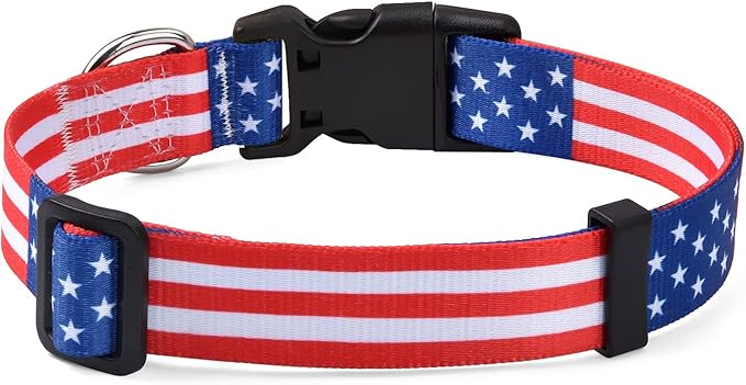 American Flag Dog Collar and Leash Set- Patriotic, US Flag Pattern, Star & Stripes, Fourth of July Dog Collar, Adjustable for Small Medium Large Dogs(Classic US Set,L)