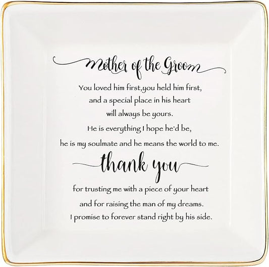 Gifts for Mother of the Groom From Bride,You Loved Him First,You Held Him First Thank You Gift for New Mom-Ceramic Jewelry Tray Trinket Dish for Women,Bridal Shower Gifts,Wedding Gifts,Mother in Law Unique Birthday Gift