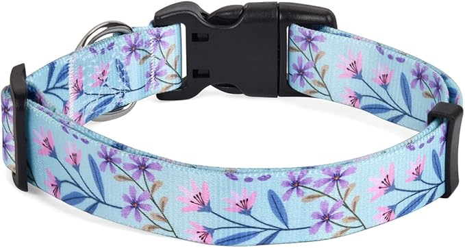Dog Collar with Bohemia Floral Tribal Geometric Patterns - Soft Ethnic Style Collar Adjustable for Small Medium Large Dogs(Floral Purple,L)