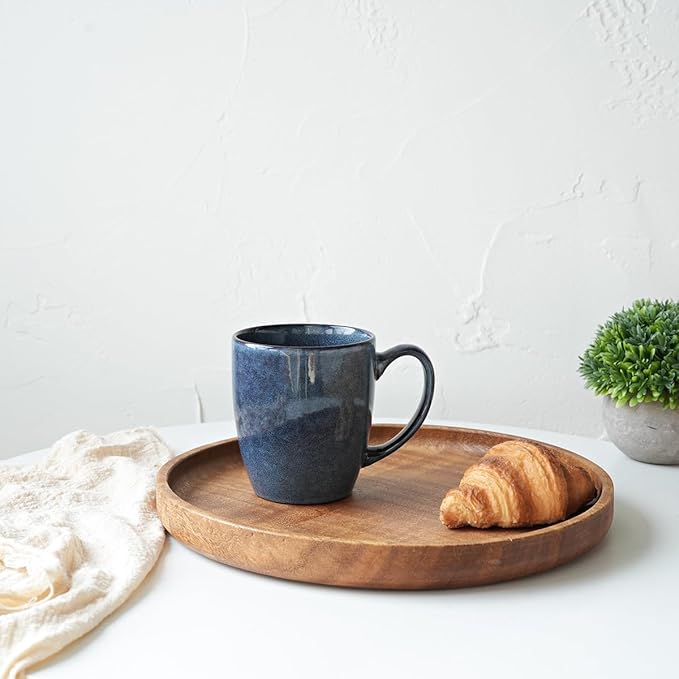 Bosmarlin Ceramic Coffee Mug Set of 4, 17 Oz, Coffee Cups with Big Handle, Microwave Safe, Unique Reactive Glaze (Deep Blue, 17 Oz)