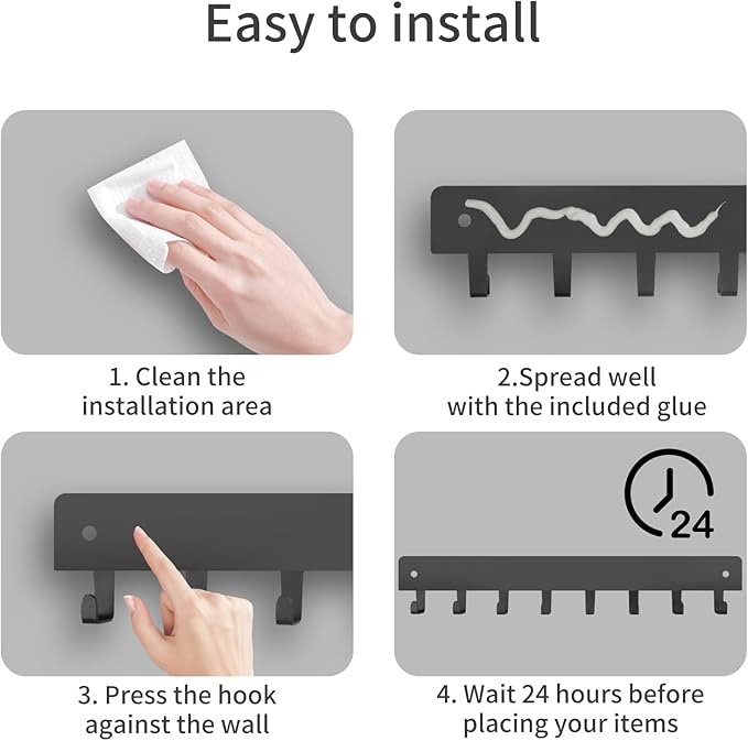 2 Pack Key Holder for Wall, Key Hooks with 8 Hooks, No Drilling Required, Self-Adhesive Key Holder, Hallway Wall Mount Keychain, Key Holder Wall Mount for Corridor, Living Room (Grey)