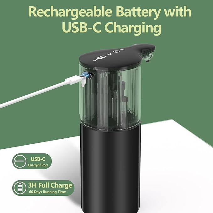 YIKHOM Automatic Foaming Soap Dispenser, 15.37 oz/450mL Touchless Sensor Soap Dispenser for Kitchen Bathroom, 8 Adjustable Volume Control, 2000mAh Battery Rechargeable, Hands Free Foam Soap Pump