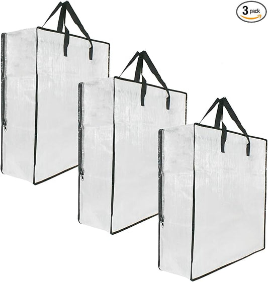 3 Pack Clear Storage Bags with Zipper and Handles, Blanket Bags For Closet Storage, Moving and Packing Supplies for College, Underbed Storage Organizer for Clothes Pillow Bedding Christmas Wreath