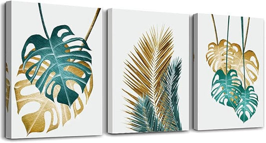 TTHYUEWS Canvas Wall Art For Living Room Family Decorations For Bedroom Kitchen Dining Room Wall Decor Abstract Painting Leaves Wall Pictures Artwork Office Canvas Art Prints Room Home Decor 3 Piece