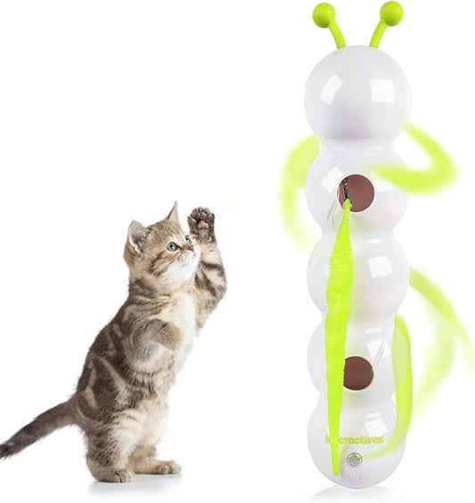 Interactive Cat Feather Toy, Automatic Fluffy Tail Teaser with Motion Sensor,Whack a mole Cat Toy, USB Rechargeable, Suction Cup for Stable Play, Perfect for Indoor Cats