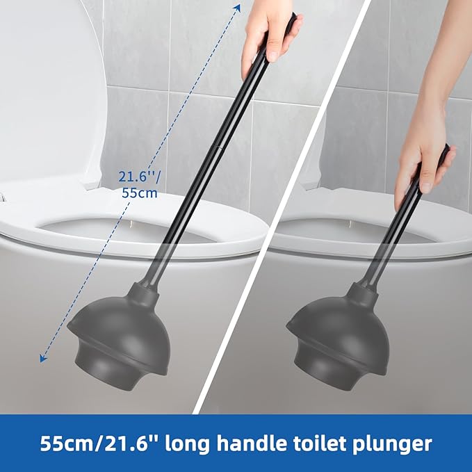 Qaestfy Toilet Plunger and Brush Set for Bathroom Cleaning, 2-in-1 Long Handle Toilet Bowl Brush with Stiff Bristles & Powerful Plunger, Space-Saving Holder (Pack of 2)