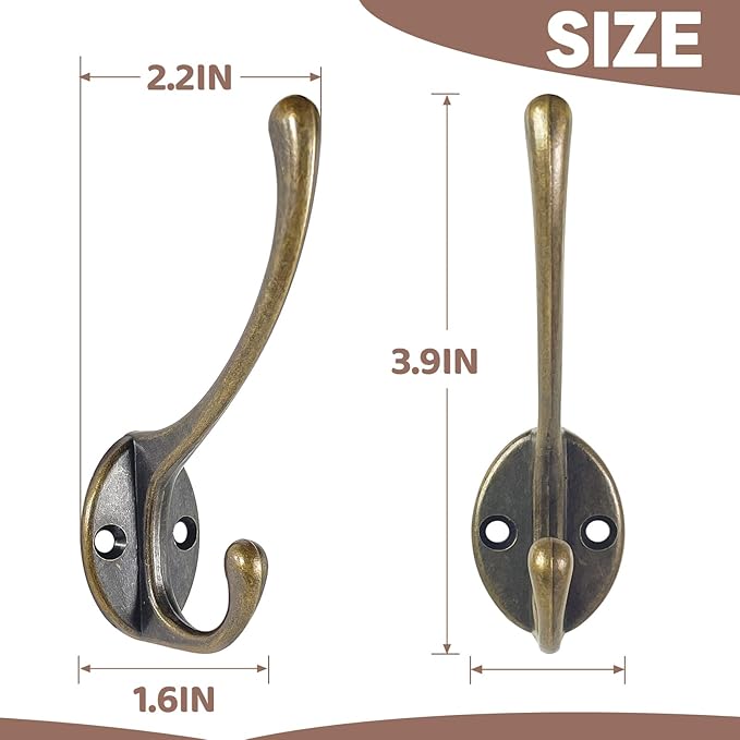 Wall Hooks for Hanging, 15-Pack Heavy Duty Metal Coat Hooks, for Living Room, Bathroom, Kitchen, Bedroom for Towel, Hat, Key, Closet, Bag (Bronze)
