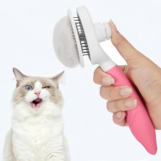 Cat Grooming Brush, Pets Skin Friendly Self Cleaning Slicker Brushes for Shedding Massage Dogs Cats Hair Gentle Remove Loose Undercoat with Long or Short Hairs for All Fur Type- UPGRADED (Pink)