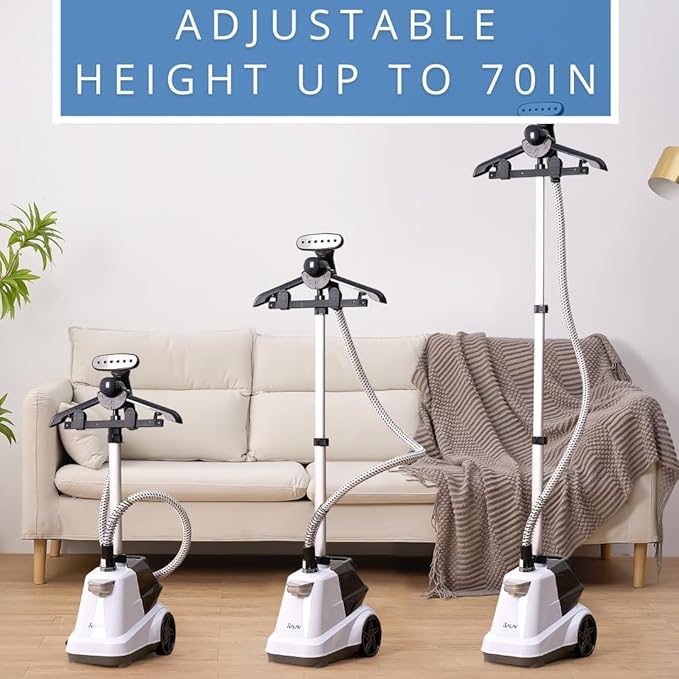 SALAV Commercial-Grade Standing Garment Steamer for Clothes with Auto-Off Safety 1800W Powerful Steam X-Large 3L Water Tank, 90-Min Continuous Use, Pedal-Control System, Beeps when Out of Water, White