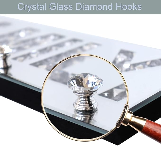 Crush Diamond Mirrored FAMILY Letter Plaque Sign for Wall Decor, Crystal Clear Hooks Key Holder Key Hanger, Silver Mirror Decoration Wall Art, Wall Mounted Home Decor 15"×5.9"×1.6"