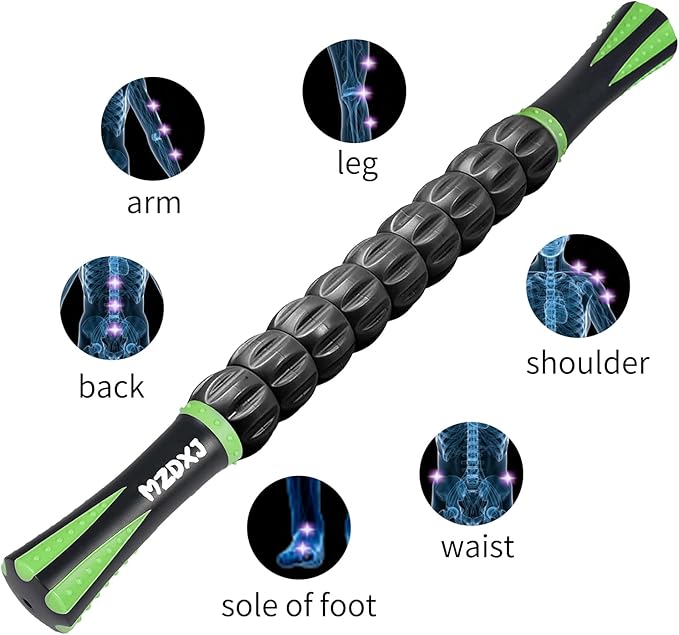 Muscle Roller Stick for Athletes - Deep Tissue Fascia Blaster & Roller Massager for Myofascial Pain Relief - Body-Building Apparatus (Green black-18 inch)
