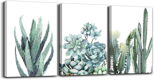 Canvas Wall Art For Living Room Bathroom Wall Decor For Bedroom Kitchen Artwork Canvas Prints Green Plant Flowers Painting 12" X 16" 3 Pieces Modern Framed Office Home Decorations Family Picture