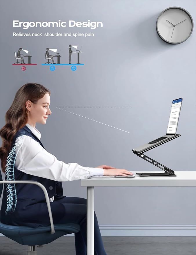 Adjustable Laptop Stand for Desk, Metal Foldable Laptop Riser, Ventilated Cooling Bracket, Ergonominc Computer Notebook Stand for Desk Compatible with 10-15.6“ Laptops