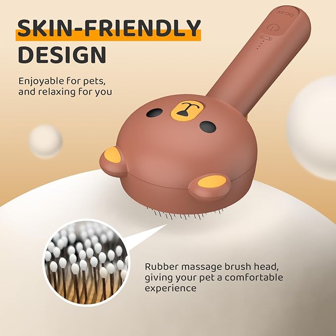 Cat Steam Brush, Self Cleaning Pet Spray Hair Removal Comb with Release Button, 3 in 1 Cat Brush for Indoor Cats, Waterproof Pet Grooming Brushes for Long Short Haired Dogs Cats（Brown）