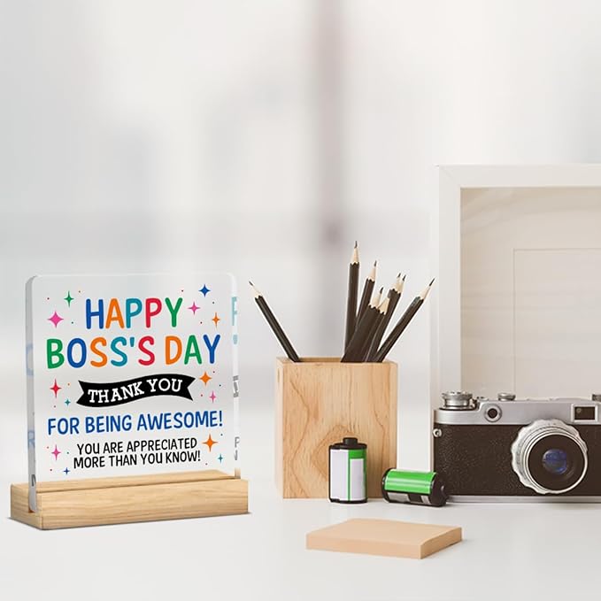 Funny Boss Gifts for Women Men Office Decor Acrylic Plaque Happy Boss‘s Day Thank You Gifts for Boss Manager Mentor Inspirational Gift 4x4 Inches