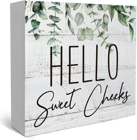 Rustic Bathroom Decor Farmhouse Hello Sweet Cheeks Wooden Sign, Toilet Rules Decoration for Farmhouse Apartment Shelves Toilet Restroom Home Tabletop Desk, Modern Toilet Shelves Accessory (Eucalyptus1)