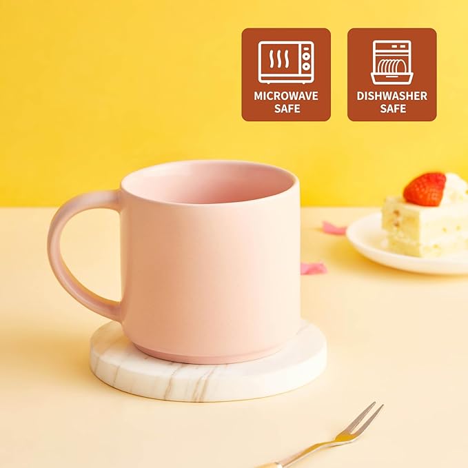 Ceramic Coffee Mugs, 16 oz Big Size for Oatmeal, Bosmarlin Matte Pink, Birthday Gifts, Dishwasher & Microwave Safe, Daily Office and Home Use