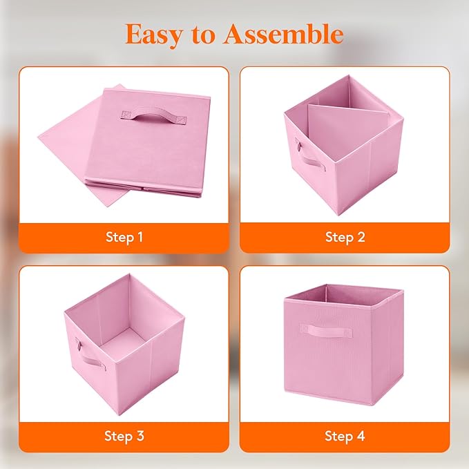 Lifewit Collapsible Fabric Storage Cubes Bins Set 11 Inch, Foldable Cubby Organizers Boxes, 6 Pack Organizing Baskets for Shelf, Closet, Utility Room, Storage Room, 18L Pink