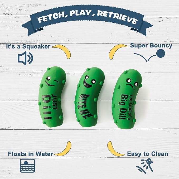 Squeaky Dog Toys, Soft Latex Rubber Squeaky Ball for Small Dogs Puppies, Cute Bounce Squeak Crunchy Pickle Pet Dog Toy