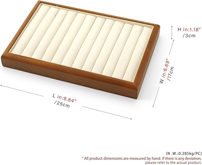 Oirlv Solid Wood 11 Slots Ring Tray Jewelry Organizer Tray Jewelry Drawer Organizer(Creamy-white)