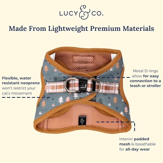 Lucy & Co. Take a Hike Step-in Cat Harness & Leash Bundle – Reflective, Breathable & Adjustable Harness for Cats, Kittens & Small Dogs, Lightweight & Secure and Dual Leash Clips – Medium