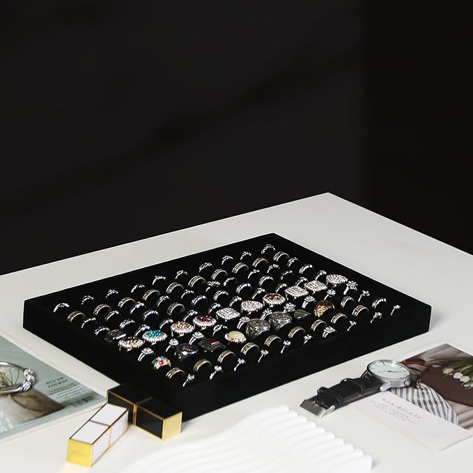 Coward 2Pcs/Set Black Velvet Stackable Ring Organizer Tray, Velvet Ring Earring Stud Jewelry Display Holder Tray for Store Selling or Home Show Storage