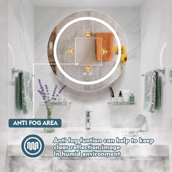 30 inch Round Medicine Cabinet with Lights,Led Medicine Cabinet with Defogger,Illuminated Mirror Cabinet for Bathroom,Dimmable,Defogger,3 Color Temperature 3000k-6500k White