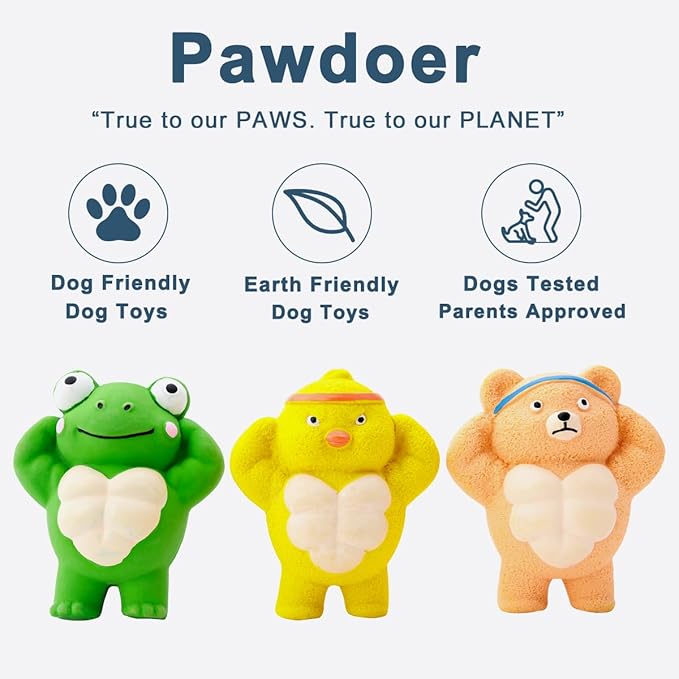 3 Pack Squeaky Dog Toys for Medium Dogs, Soft Latex Chicken Squeaky Dog Ball, Cute Funny Squeak Different Animals Frog Bear Chicken Pet Toys