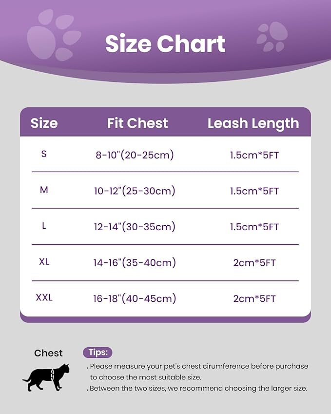 FAYOGOO Cat Harness and Leash Set | Upgrade Step-in Escape Proof Harness | Lightweight Soft Vest, No-Choke Design for Walking, Travel, Camping (Modern Violet)