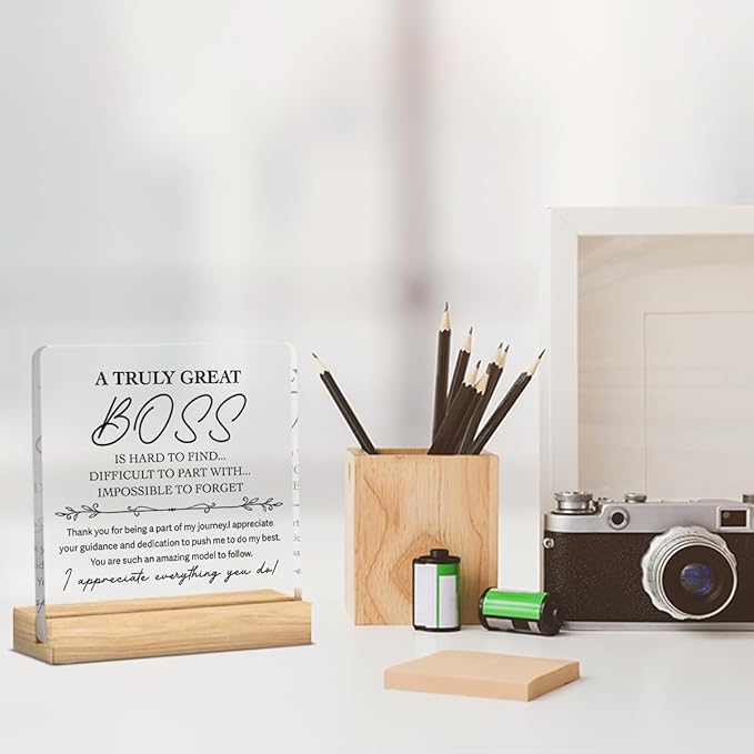 Funny Boss Gifts for Women Men,Boss Lady Gifts for Women Office Decor Acrylic Plaque Leadership Best Thank You Gifts for Boss Manager Mentor Inspirational Gift 4x4 Inches