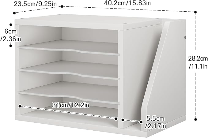 File Organizer Desktop, Wood Desk Organizer with 3 Adjustable Shelves, Mail Paper Sorter for Office, Home, File Holders for Envelopes, Mail Supplies or Magazines, White