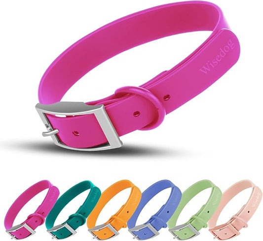 Wisedog Waterproof Dog Collar: Multiple Adjust 7" to 23.6", Soft Rubber Coated Webbing, Easy to Clean, for Small Medium Large Dogs (L|15"-19" × 1 in, Rose Violet)