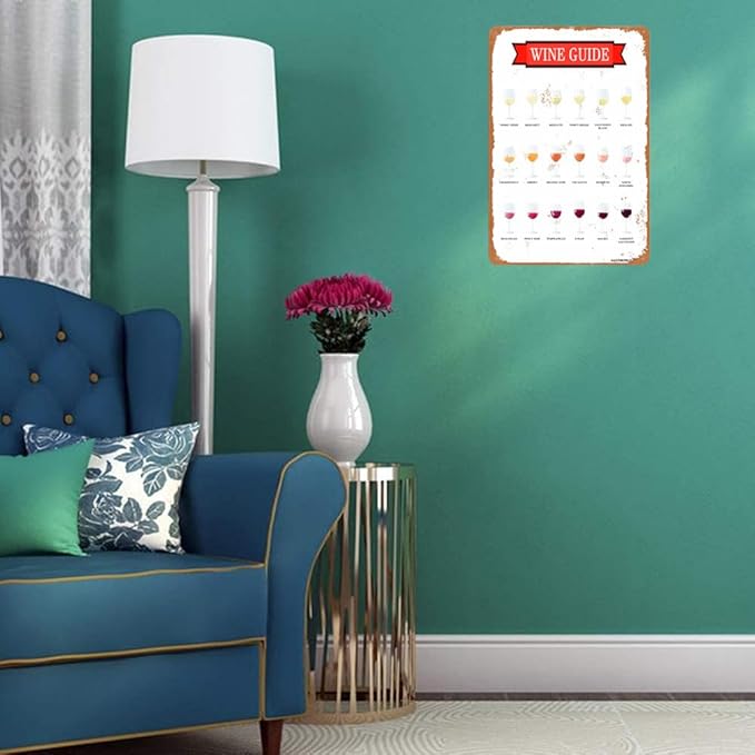 Aluminum Wine Guide Sign, Wine Decor for Kitchen Wine Wall Decor, Vintage Metal Sign for Home Bar Man Cave Decor Gifts 8"x12"