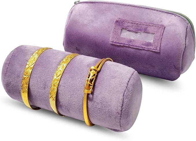 Velvet Bangle & Bracelet Organizers and Storage Small Jewelry Travel Organizer Roll, Compact Jewelry Case for Bangles, Bracelets, Watches(Light Purple)
