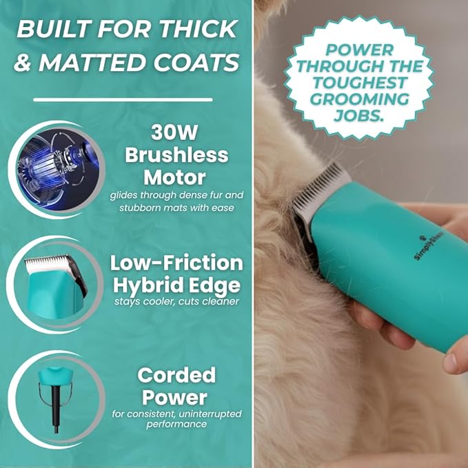 Professional Dog Clippers for Grooming | High-Performance 2-Speed Corded Shears for Thick, Curly Coats & Matted Hair | Low-Noise Pet Grooming Kit with Heavy Duty Hair Trimmer, Blue