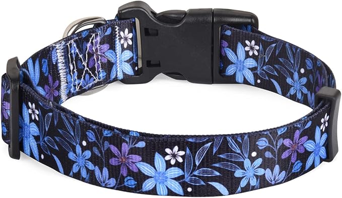 Dog Collar with Bohemia Floral Tribal Geometric Patterns - Soft Ethnic Style Collar Adjustable for Small Medium Large Dogs(Floral Blue,M)
