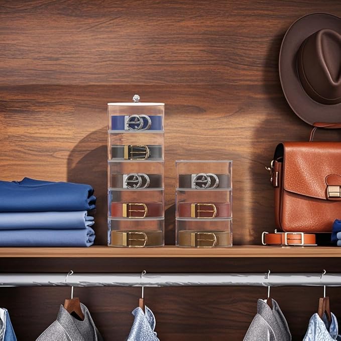 Belt Organizer, 5-Tier Acrylic Belt Storage & Holder for Closet - Clear Jewelry Organizer Case, Space Saving Display for Belts, Ties