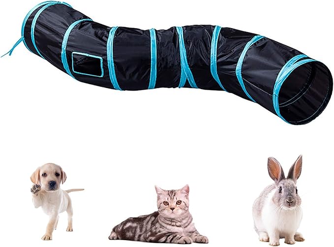 Cat Tunnel for Indoor Cats Interactive, Rabbit Tunnel Toys, Pet Toys Play Tunnels for Cats Kittens Rabbits Puppies Crinkle Pop Up Black 47" Shape S
